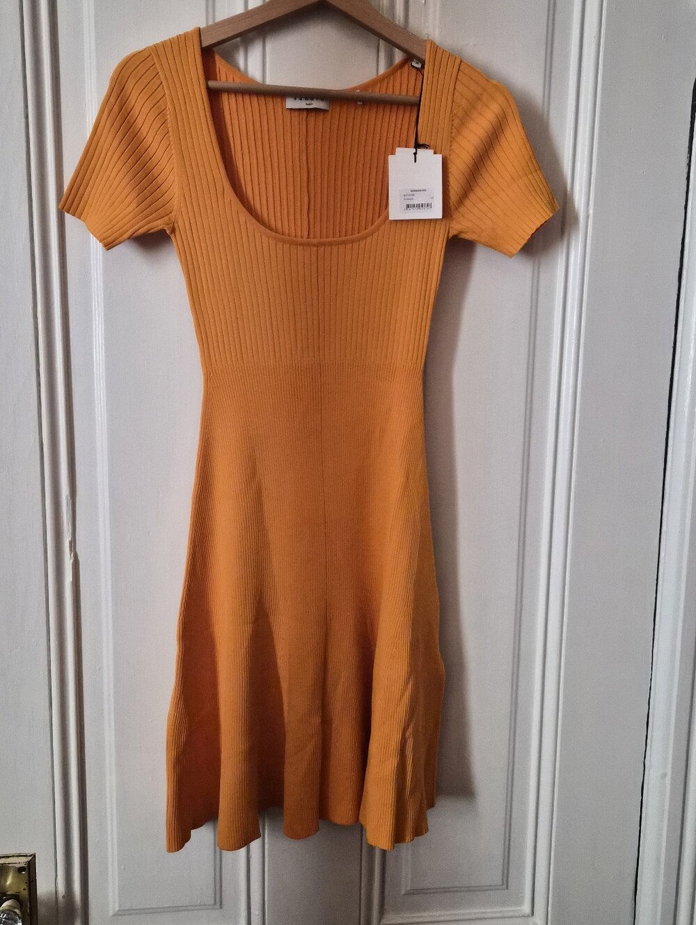 Sandro Paris Orange Ribbed Scoop-Neck Fit & Flare Dress